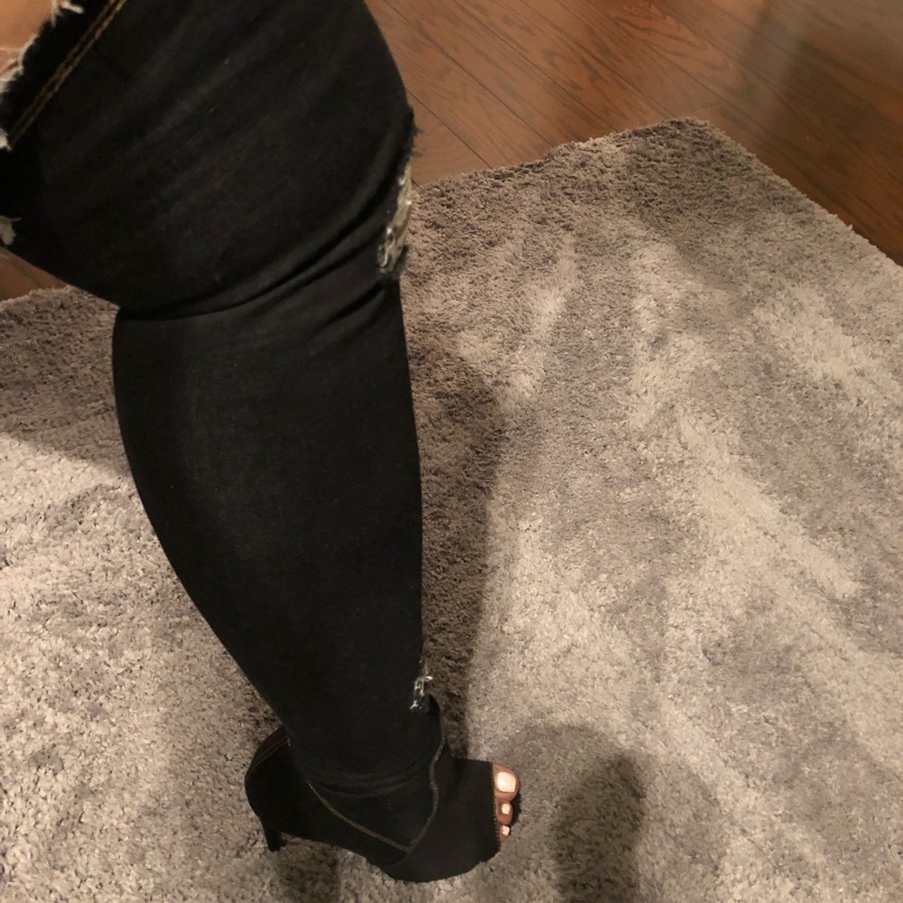 Over the knee denim stretch boots.